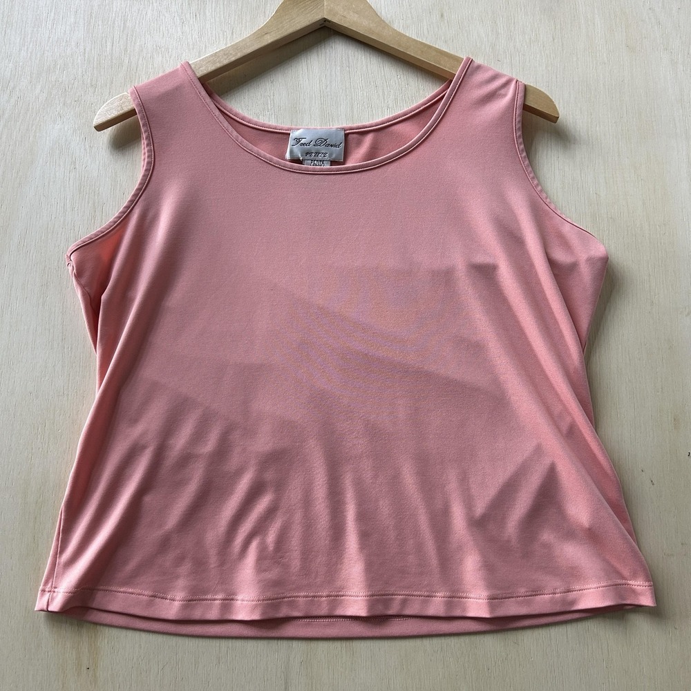 Vintage Fred David Tank Top Womens Petite Large Pink Stretch Scoop Basic Casual
